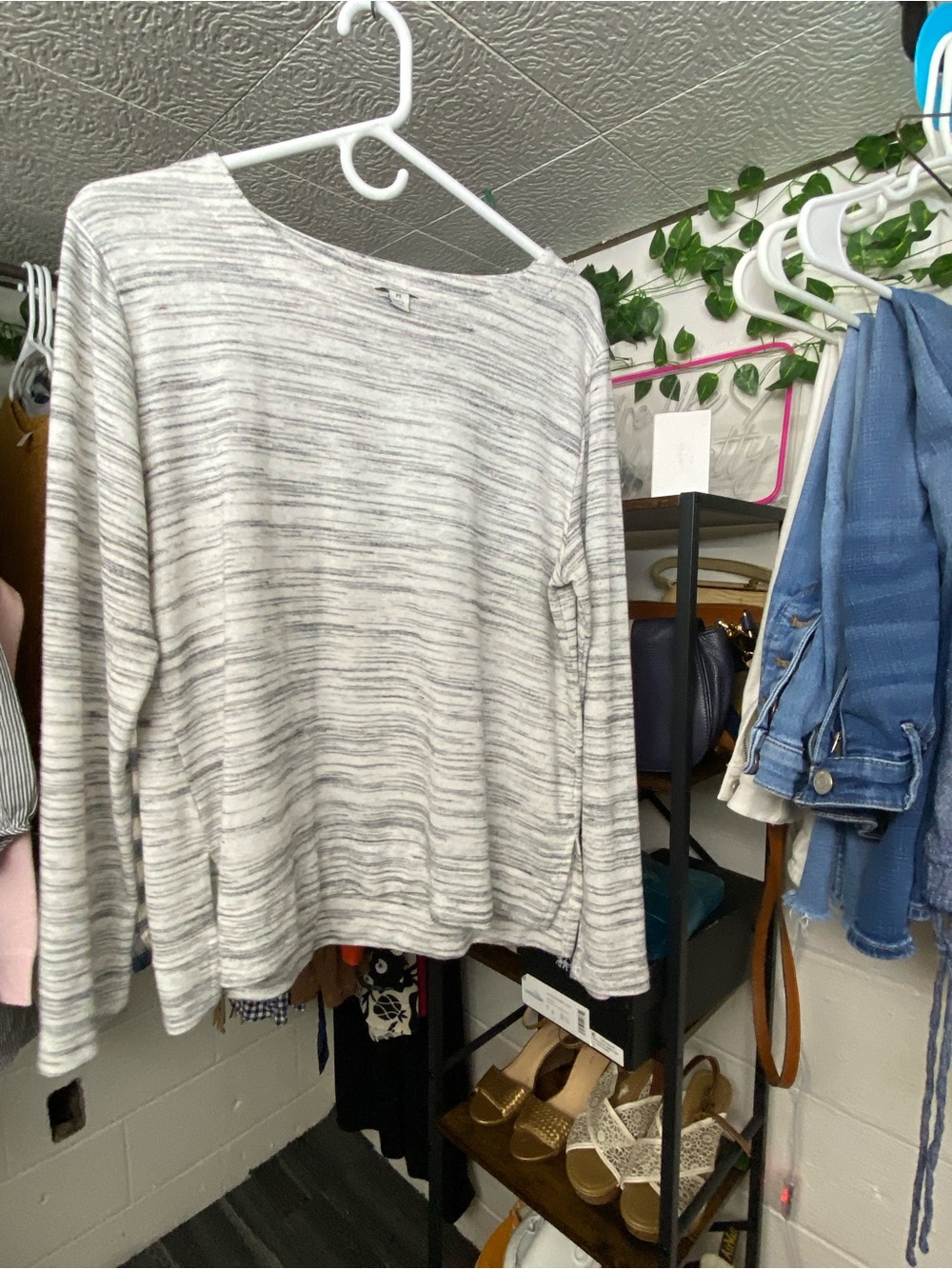 J. Crew Lightweight Striped Knit Top in Heather Gray and White